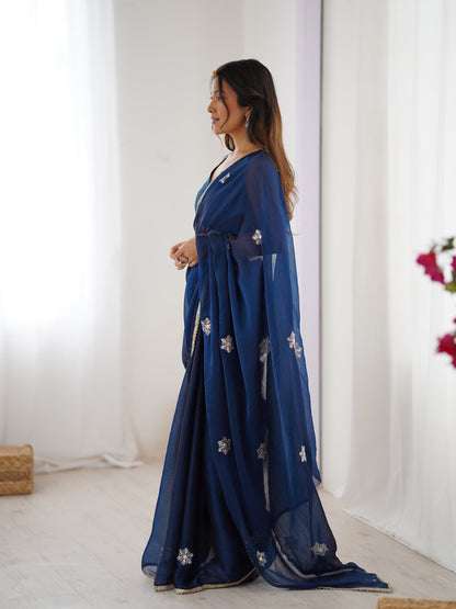 Premium Navy Blue Fancy Saree with Blouse for Women
