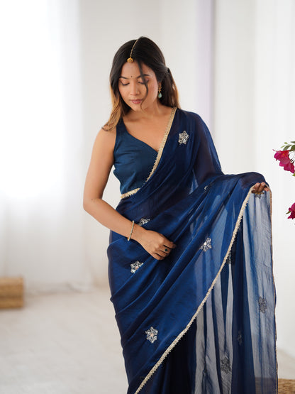 Premium Navy Blue Fancy Saree with Blouse for Women