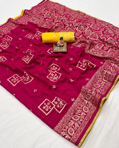 Premium Rani Pink Maslin Silk Saree with Gold Zari for Women