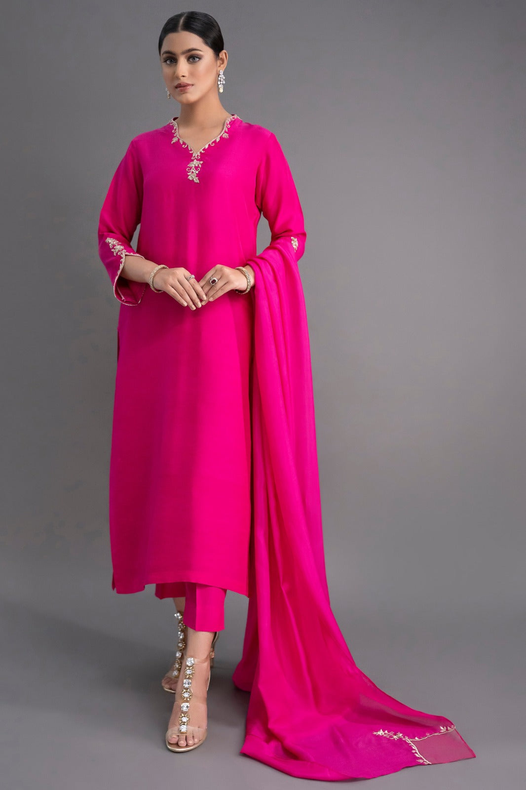 Premium Rani Pink Straight Kurta with Dupatta Set for Women
