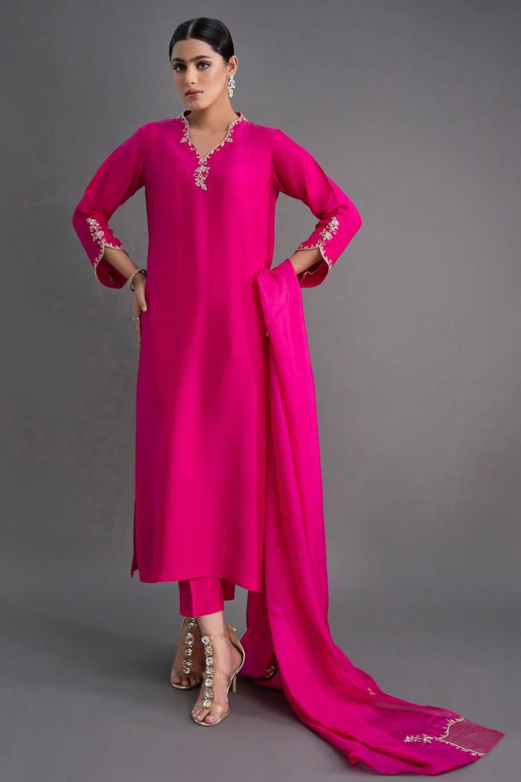 Premium Rani Pink Straight Kurta with Dupatta Set for Women