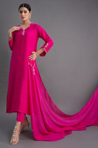 Premium Rani Pink Straight Kurta with Dupatta Set for Women