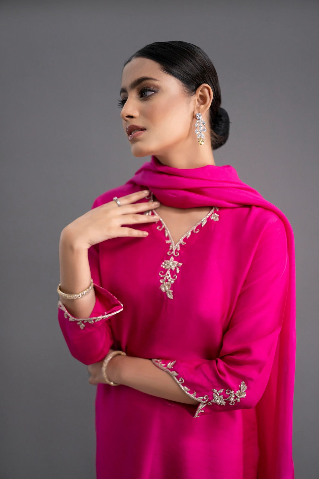 Premium Rani Pink Straight Kurta with Dupatta Set for Women