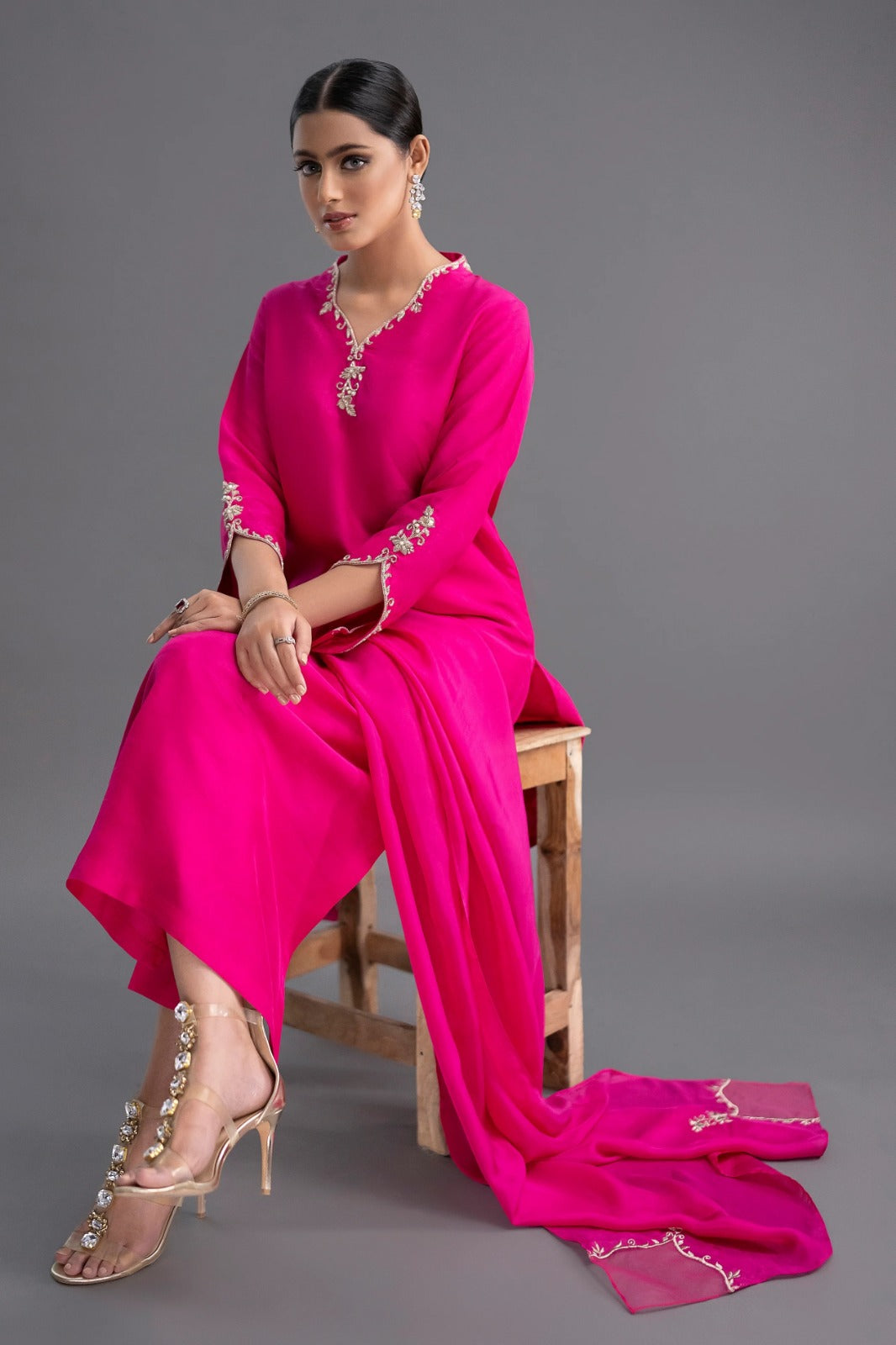 Premium Rani Pink Straight Kurta with Dupatta Set for Women