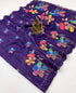 Premium Purple Aari Work Linen Saree with Blouse for Women