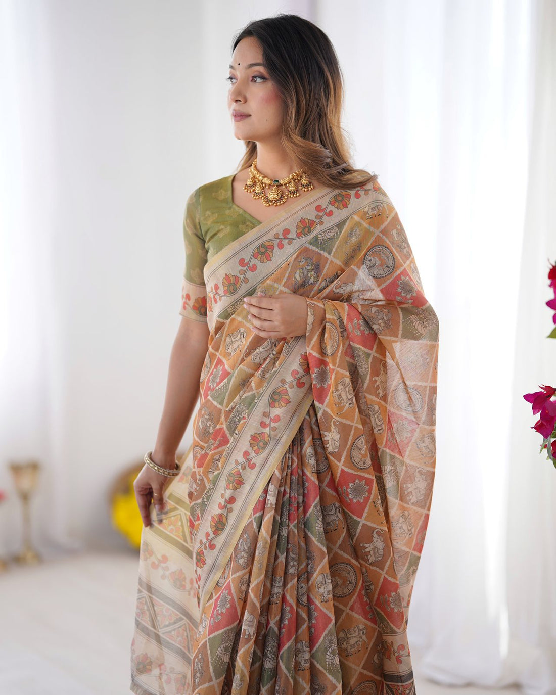 Premium Rust Terracotta Checks Handloom Saree with Designer Pallu