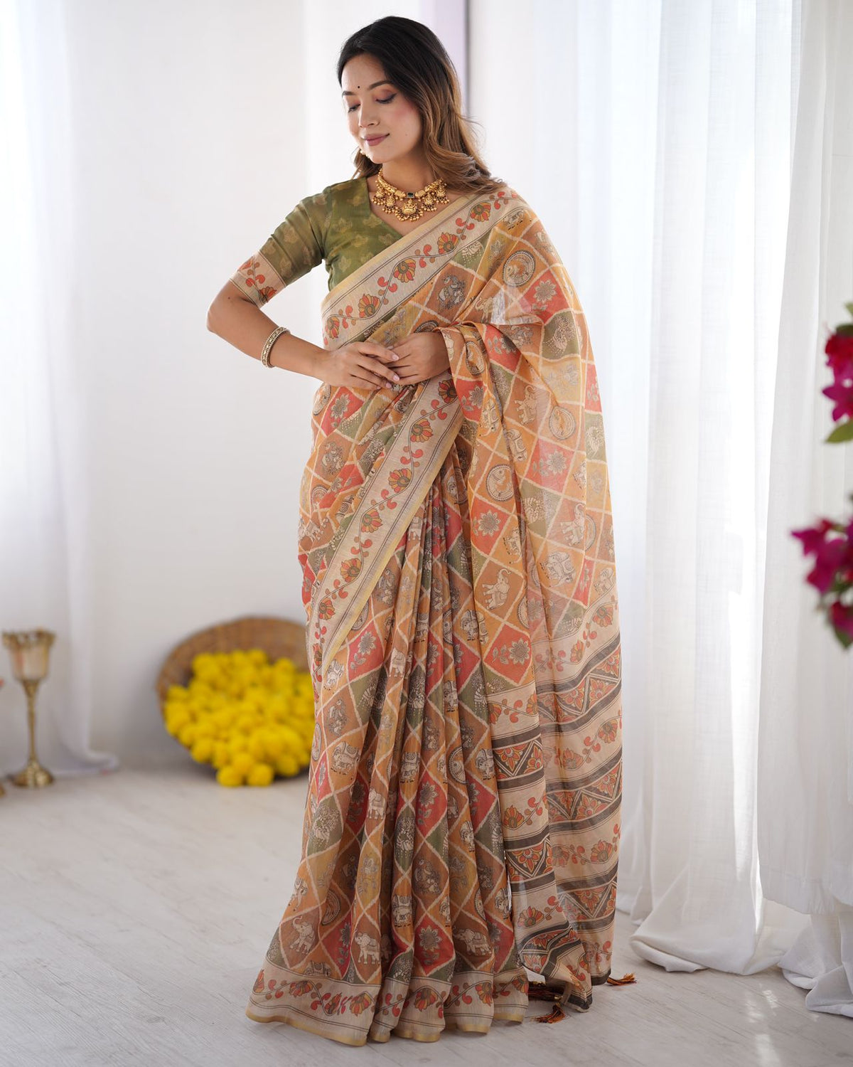 Premium Rust Terracotta Checks Handloom Saree with Designer Pallu