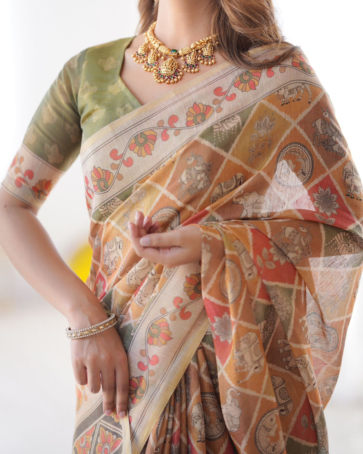 Premium Rust Terracotta Checks Handloom Saree with Designer Pallu