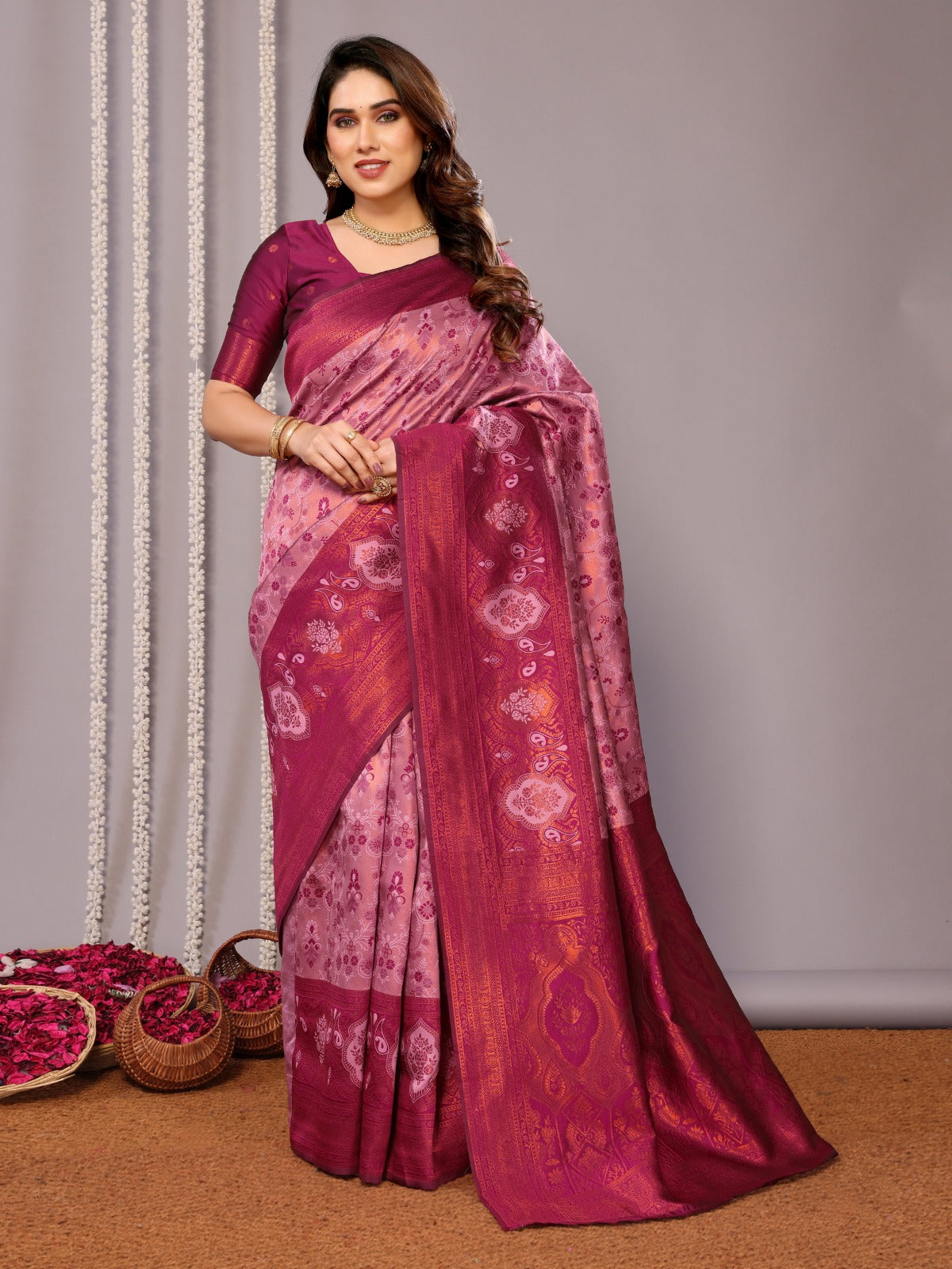 Premium Wine Pink Soft Silk Saree with Rich Jacquard Pallu