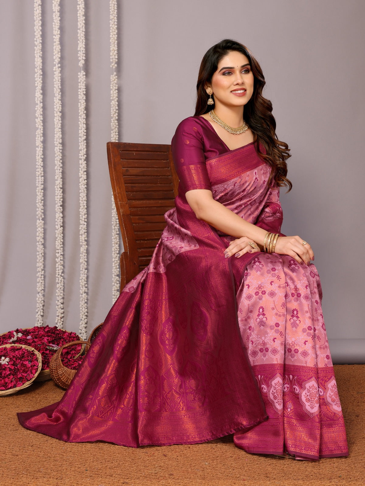 Premium Wine Pink Soft Silk Saree with Rich Jacquard Pallu for Women