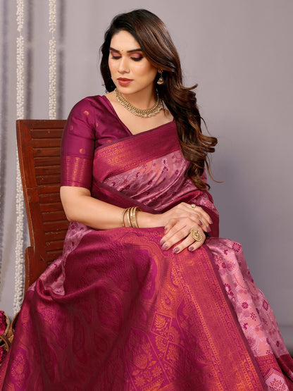 Premium Wine Pink Soft Silk Saree with Rich Jacquard Pallu for Women