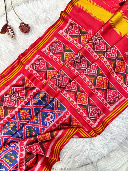 Pure Patola Silk Double Ikkat Saree with Zari Border for Women