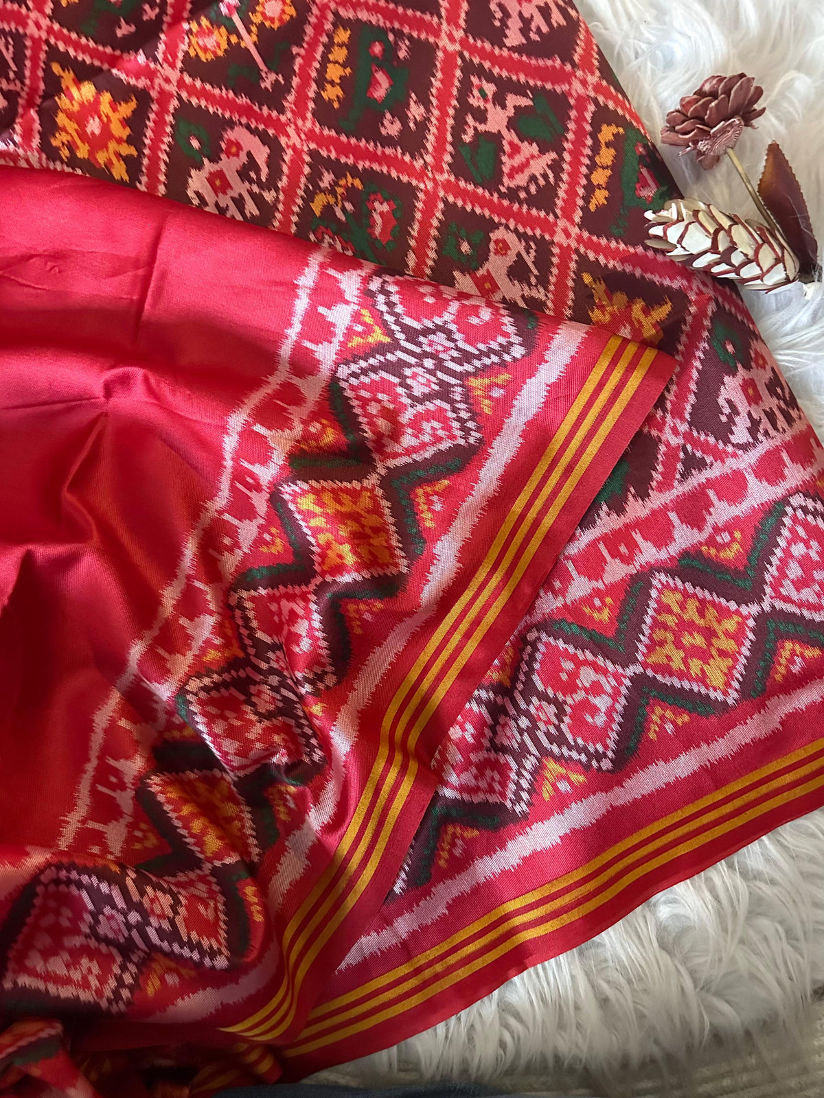 Pure Patola Silk Double Ikkat Saree with Zari Border for Women