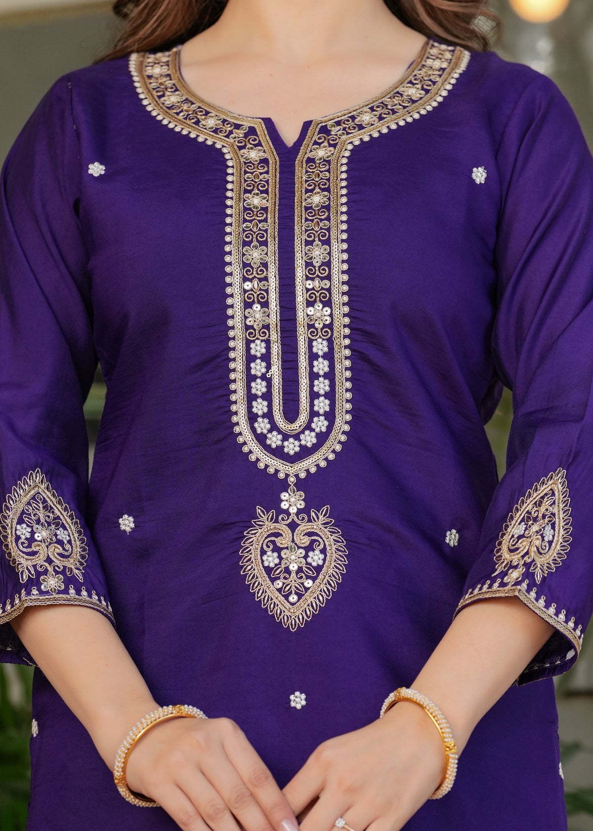 Royal Purple Chanderi Kurta Pant Dupatta Set Women for Women