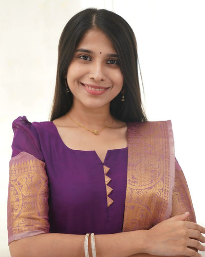 Purple Kanchi Cotton Kurti Set with Zari Dupatta for Women