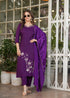 Purple Designer Rayon Threadwork Suit for Women