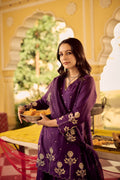 Purple Embroidered Chanderi Kurta Palazzo Dupatta Set