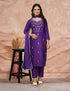 Royal Purple Embroidered Kurta Pant Dupatta Set for Women