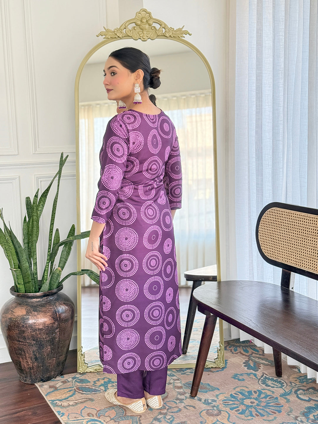 Purple Embroidered Rayon Kurti Pant Dupatta Set for Women