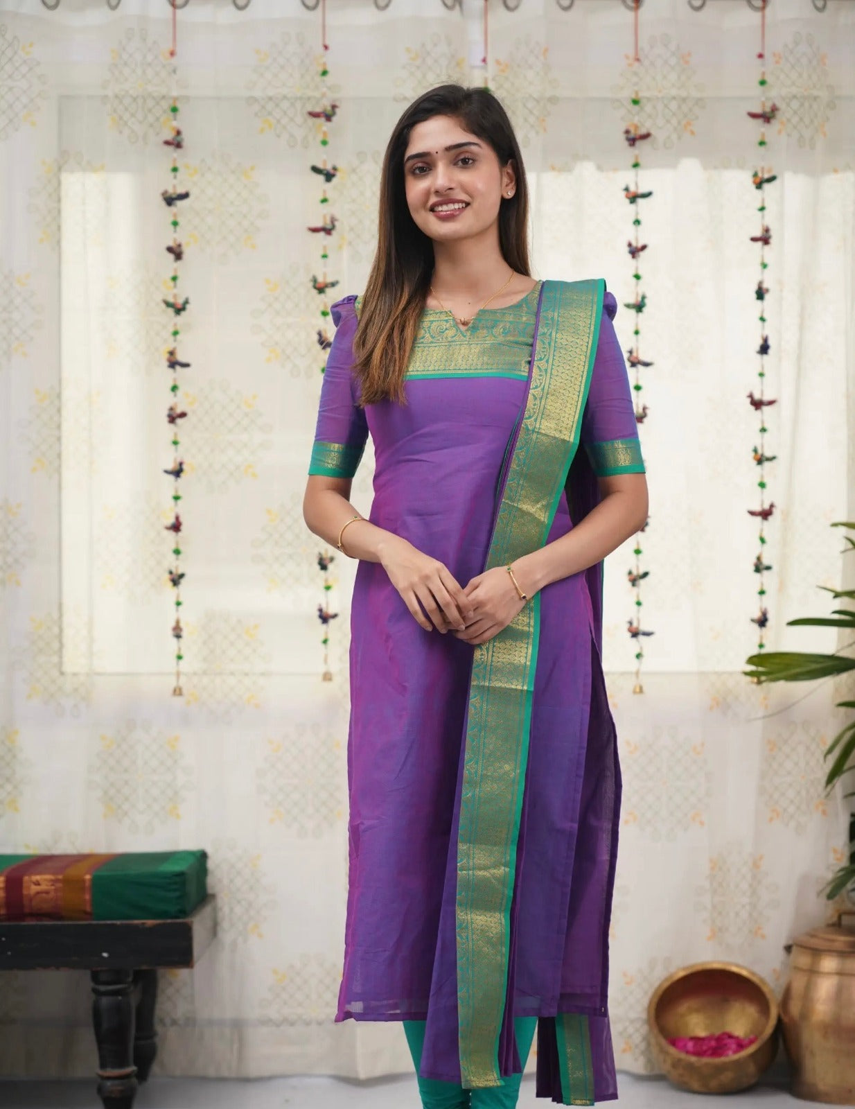 Purple Ethnic Cotton Kurti Dupatta Set for Women