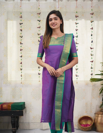 Purple Ethnic Cotton Kurti Dupatta Set for Women