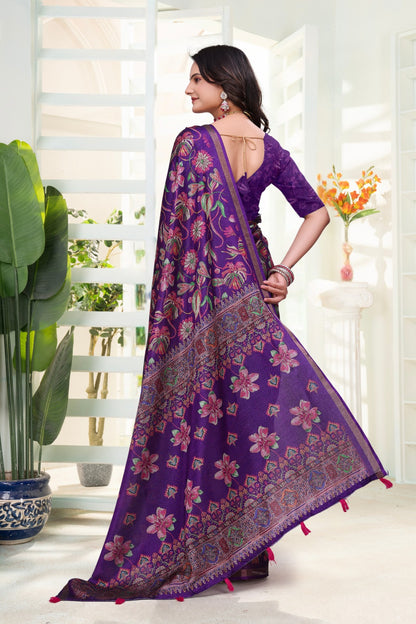 Purple Floral Cotton Saree India for Women