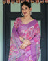 Purple Floral Linen Saree with Elegant Printed Pallu for Women