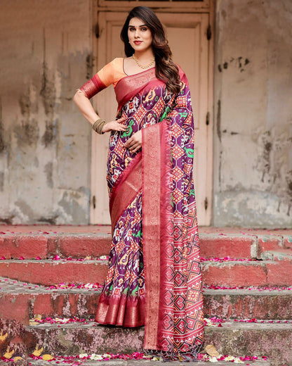 Purple Ikat Tussar Silk Saree for Women