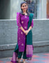 Purple Jacquard Weave Kurta Set with Green Dupatta for Women