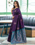 Purple Lichi Silk Saree With Teal Jacquard Border for Women