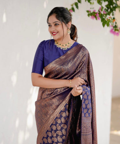 Purple Lichi Silk Saree with Rich Golden Jacquard Work for Women