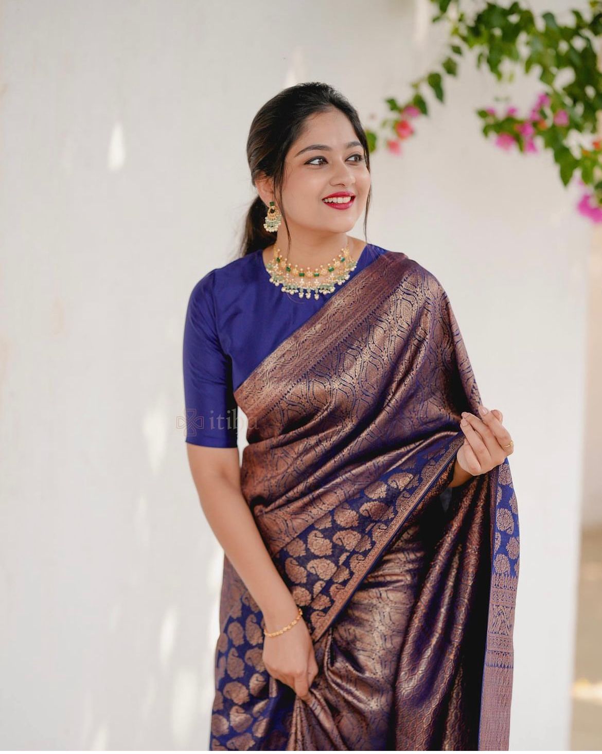 Purple Lichi Silk Saree with Rich Golden Jacquard Work for Women
