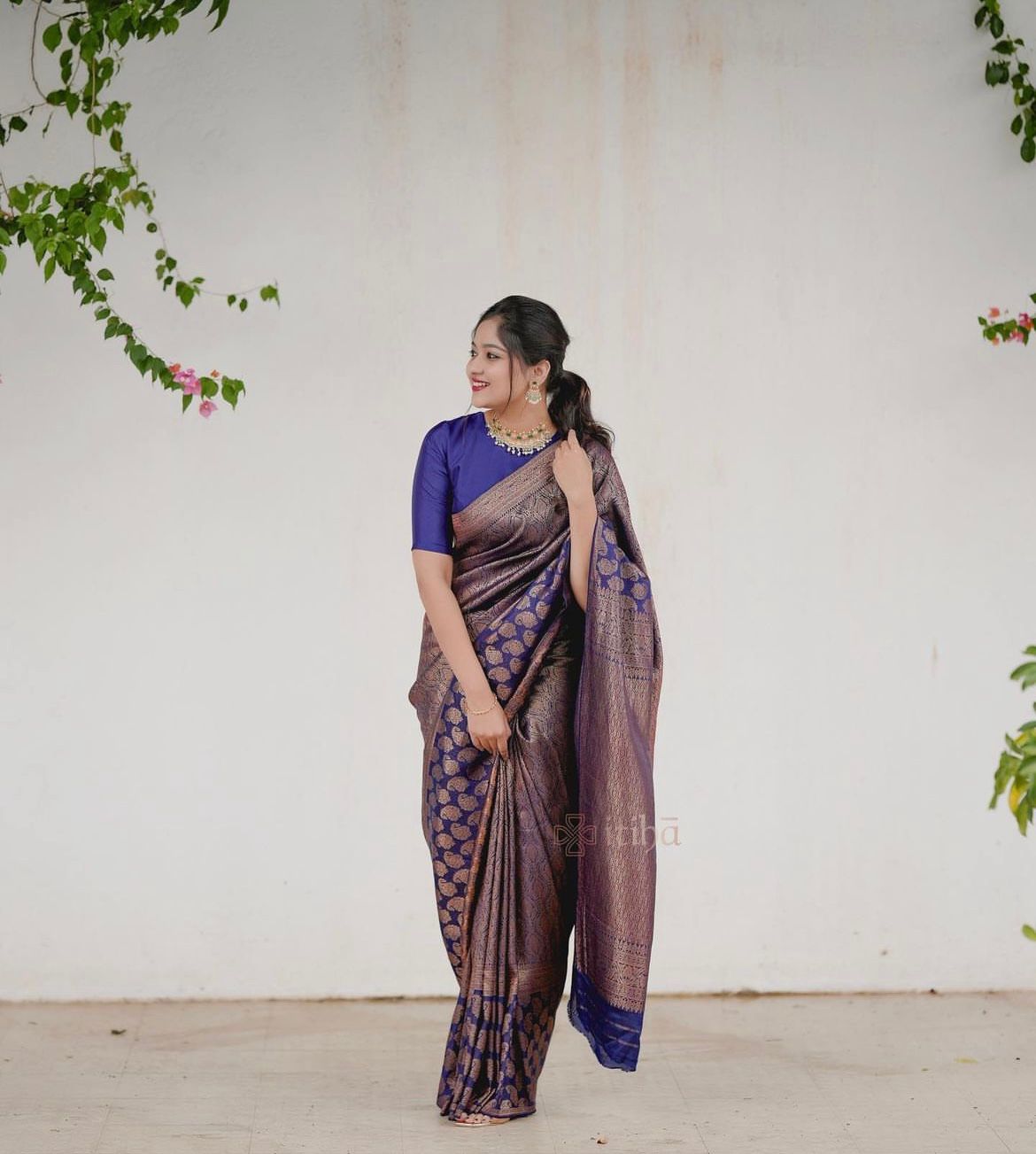 Purple Lichi Silk Saree with Rich Golden Jacquard Work for Women