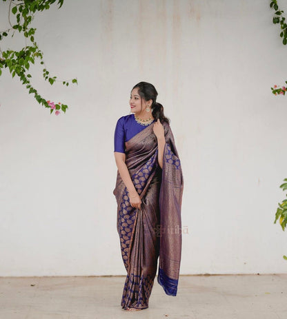 Purple Lichi Silk Saree with Rich Golden Jacquard Work for Women