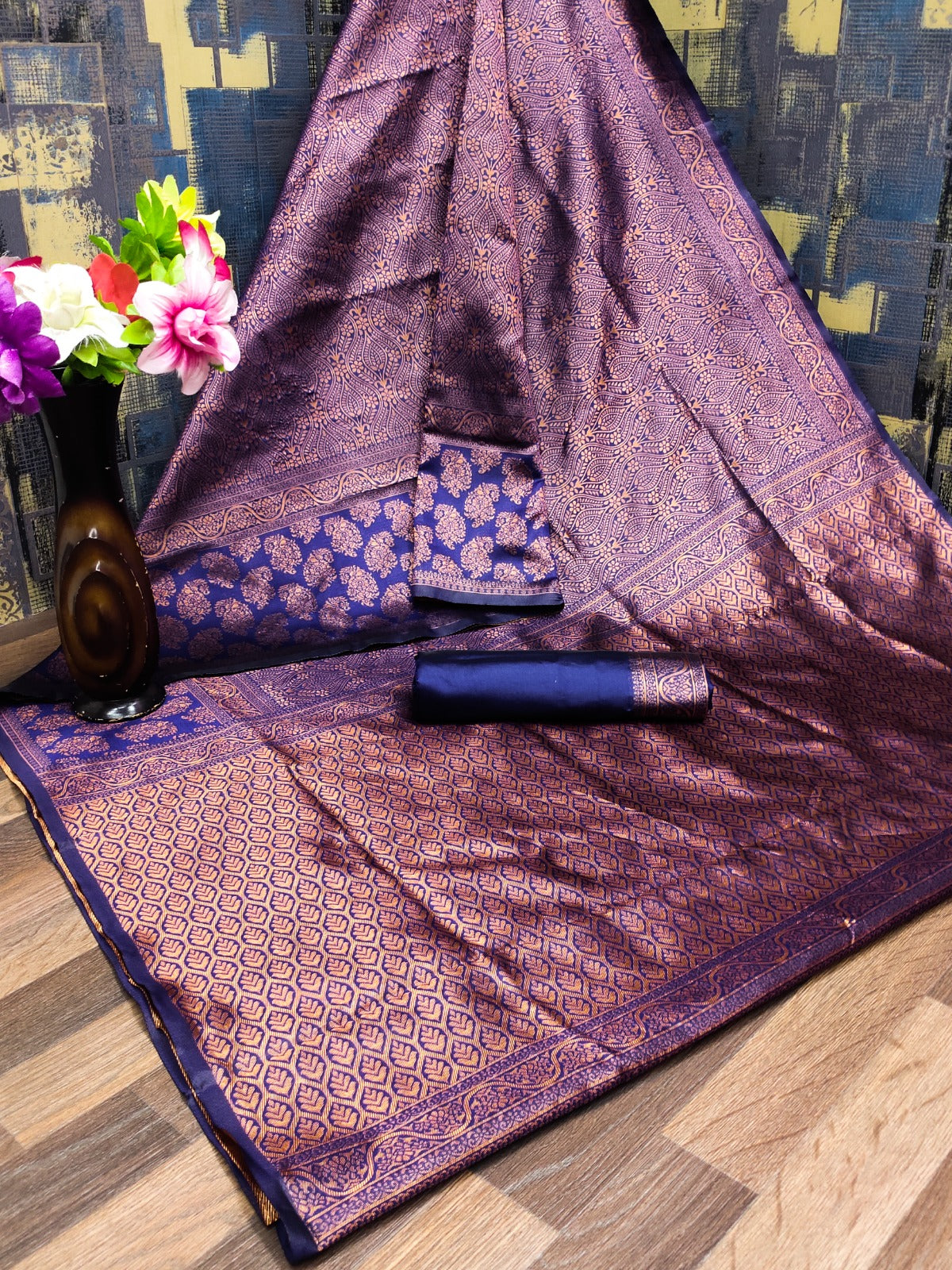 Purple Lichi Silk Saree with Rich Golden Jacquard Work for Women