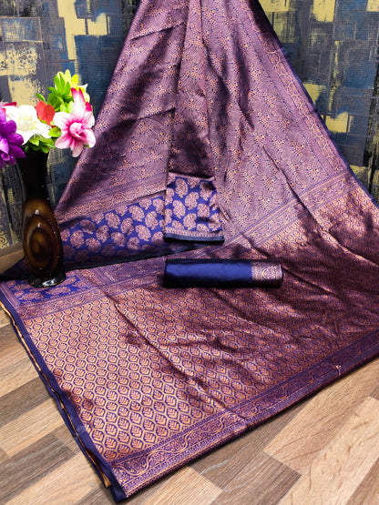 Purple Lichi Silk Saree with Rich Golden Jacquard Work for Women