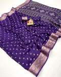 Purple Moss Georgette Saree With Zari Border
