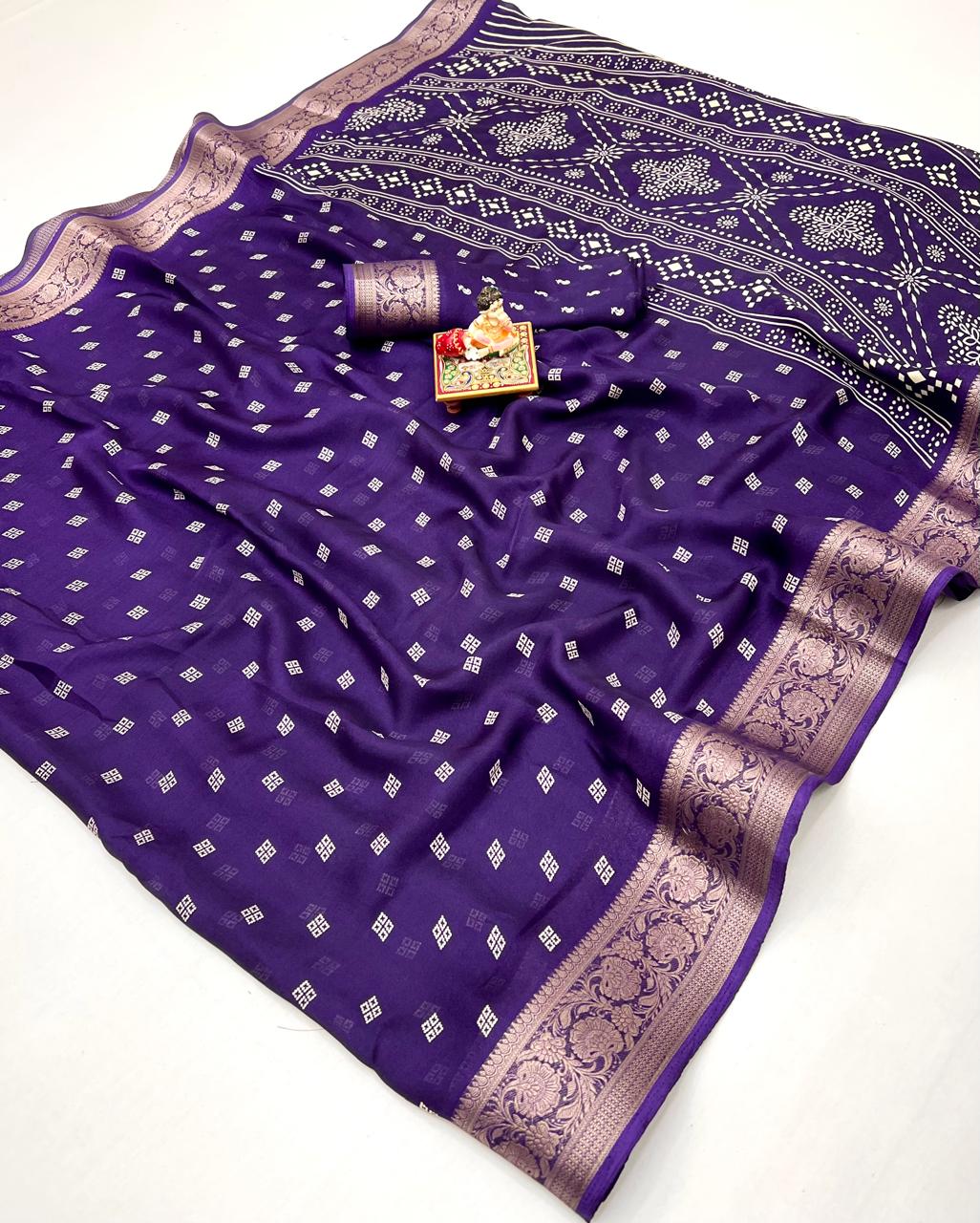 Purple Moss Georgette Saree With Zari Border