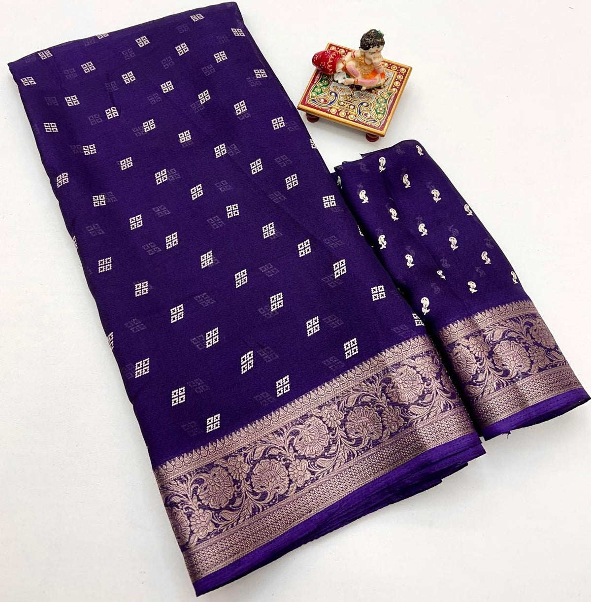 Purple Moss Georgette Saree With Zari Border for Women