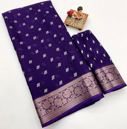 Purple Moss Georgette Saree With Zari Border for Women