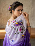 Purple Parrot Print Party Wear Silk Saree