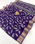 Purple Moss Georgette Printed Saree With Zari Border