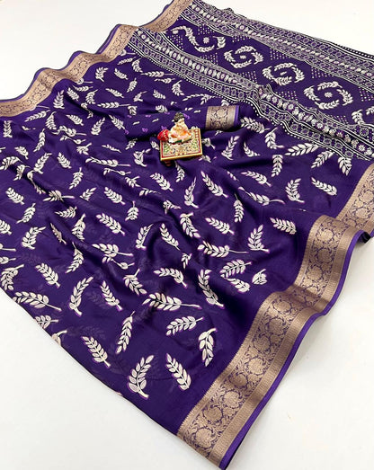 Purple Moss Georgette Printed Saree With Zari Border for Women