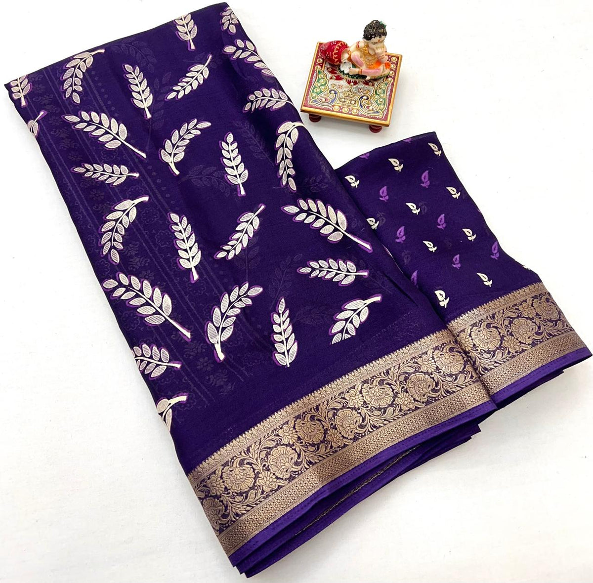 Purple Moss Georgette Printed Saree With Zari Border for Women