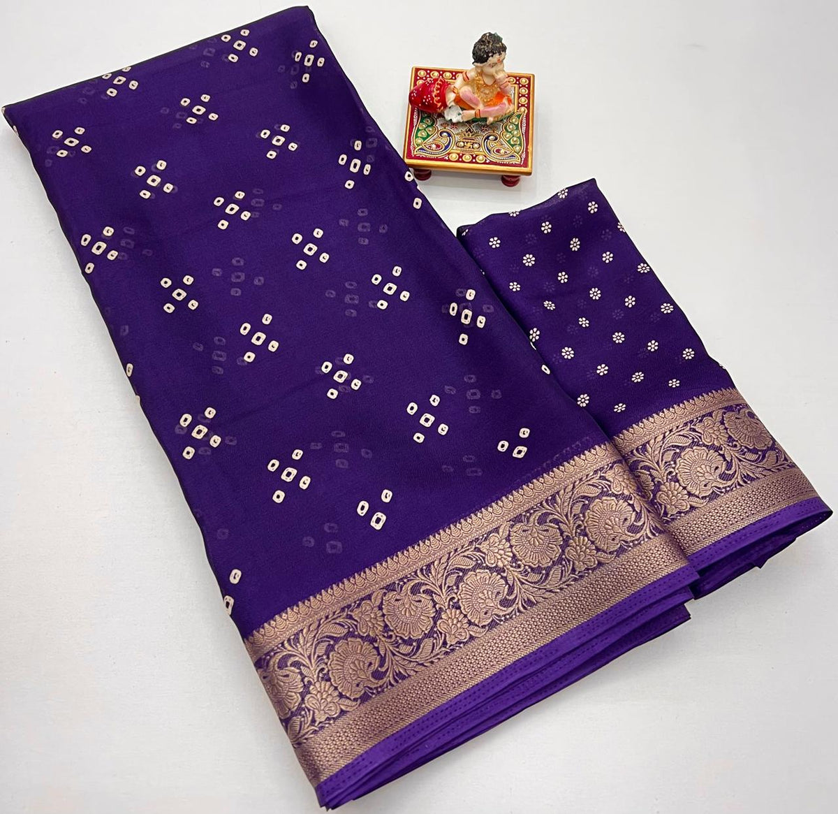 Designer Purple Printed Saree With Zari Woven Border for Women