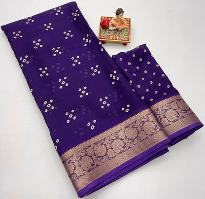 Designer Purple Printed Saree With Zari Woven Border for Women