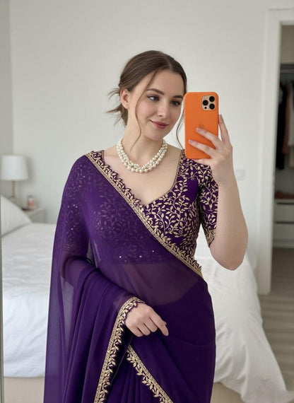 Purple Rangoli Silk Saree with Lace Border for Women