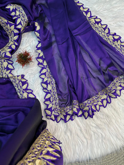 Purple Rangoli Silk Saree with Lace Border for Women