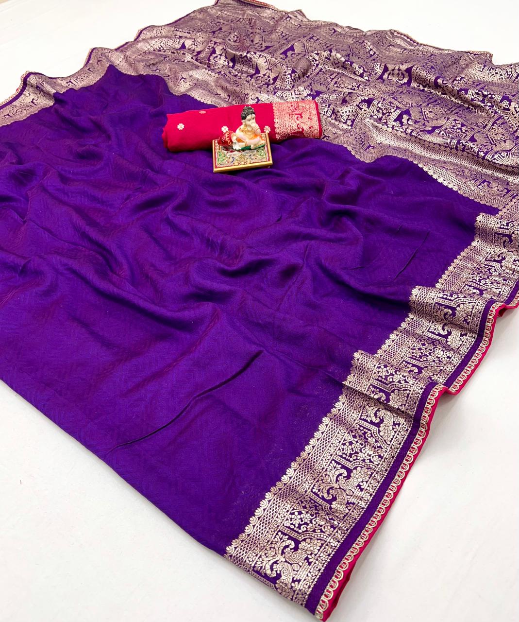 Purple Maslin Silk Zari Woven Saree with Rich Pallu for Women