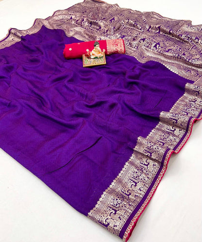Purple Maslin Silk Zari Woven Saree with Rich Pallu for Women